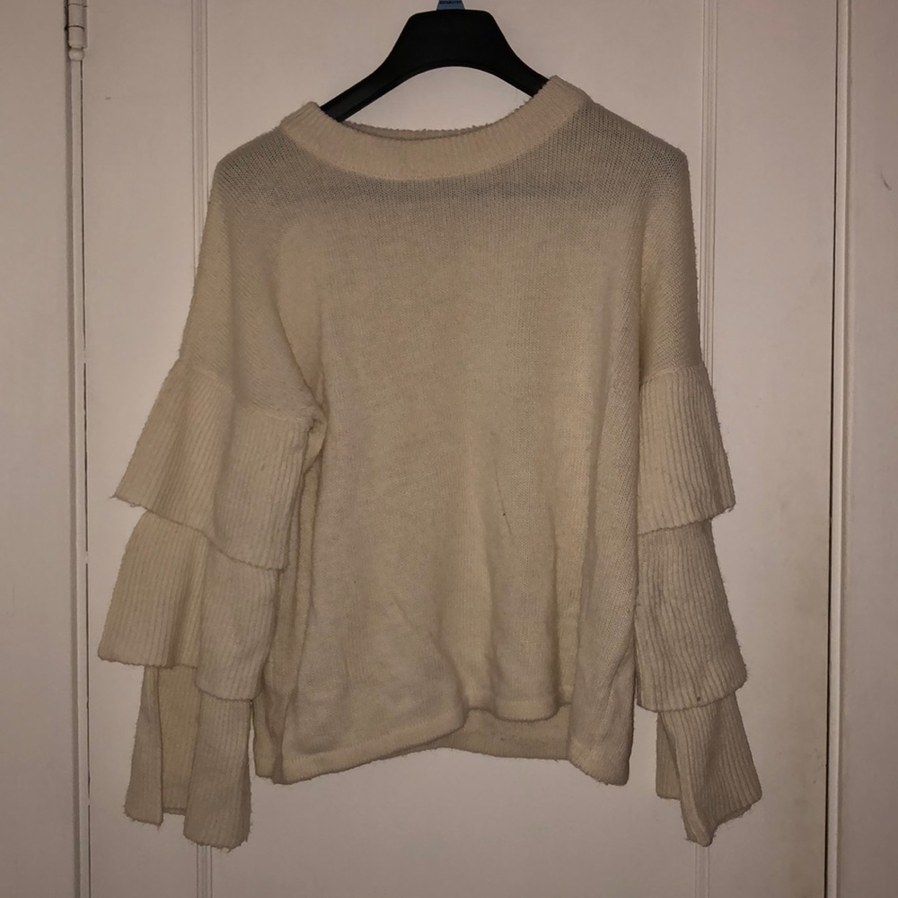 Forever 21 Cream Tiered Sleeve Sweater